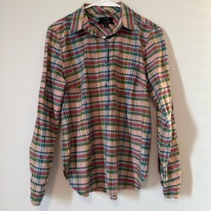 J. Crew Classic Pink Plaid Silk and Cotton Preppy Women’s Shirt